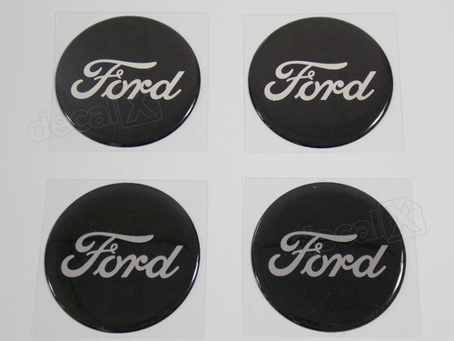 Kit Adesivos Emblema Resinado Roda Compatível Ford 68mm Cl13 Cor PRETO COM ESCRITA CROMADA