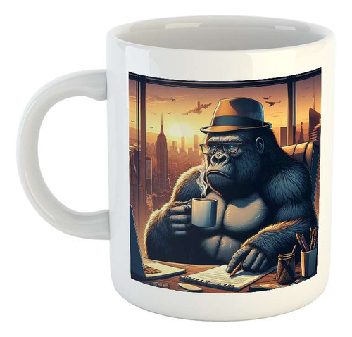 Taza Ceramica Gorila Con Sombrero Y Anteojos Oficina