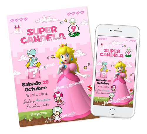 Kit Imprimible Princesa Peach Super Mario Bros Color Rosa