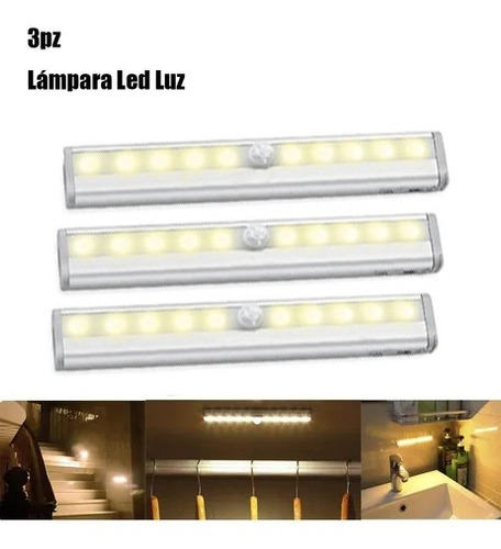 3pz Led Lámpara De Luz Noche Sensor De Gabinete Baño Cocina