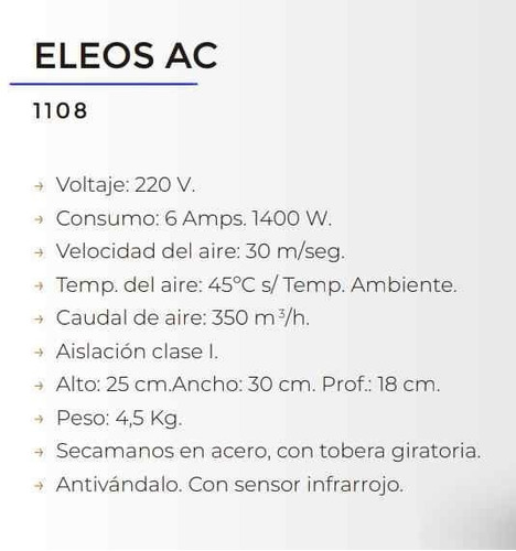 Imagen 2 de 2 de Secador De Manos Acero Inoxidable Premium Tobera Gitatoria