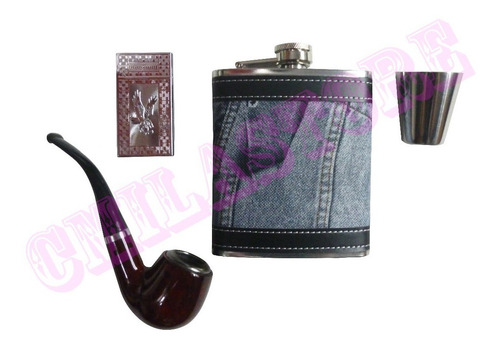 Licorera Wiskera Acero 7 Oz + Pipa Encendedor Copa
