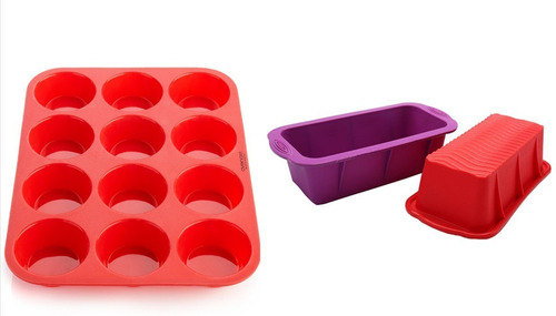 Set Molde Budinera Pan Muffins Silicona Horno X12 Reposteria