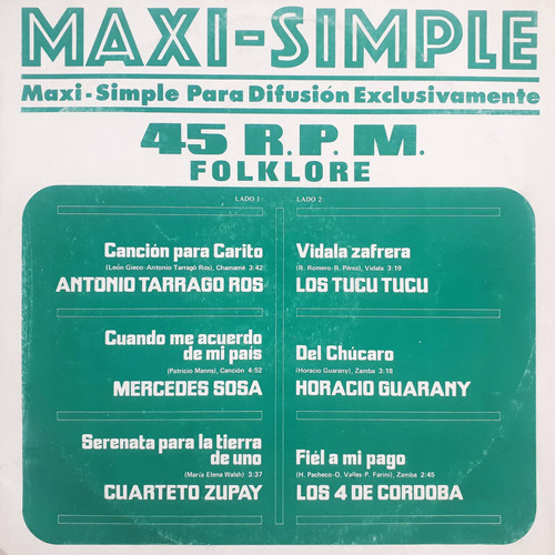 Antonio Tarragó Ros, Mercedes Sosa - Maxi Simple Lp A