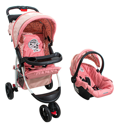 Coche Bebe De Paseo Dencar Travel System 3417ts 3 Ruedas Color Rosa Chasis Blanco