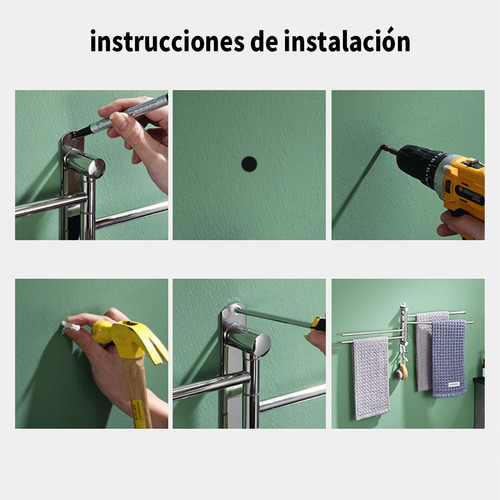 Imagen 7 de 10 de Colgador De Toalla Acero Inoxidable 4 Brazos 180 Grados Baño
