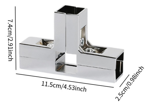 Conector Para Tubería Cuadrada De 25 Forma De T Plateada.