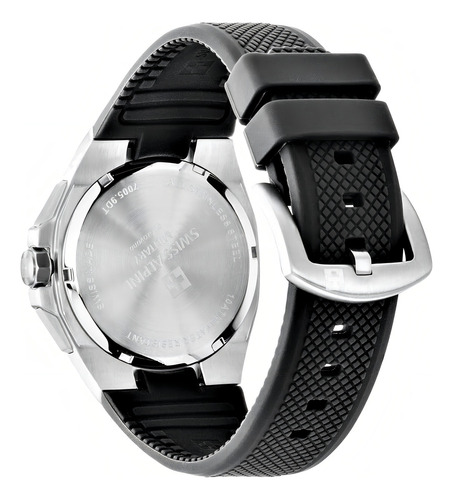 Reloj Swiss Alpine Military Typhoon Chrono 7005.9837sam Malla Negro Bisel Plateado Fondo Negro