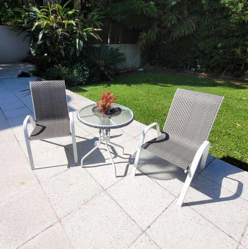 Juego Balcon Jardin Mesa 60 Cm Y 2 Sillones Estructura Blanco