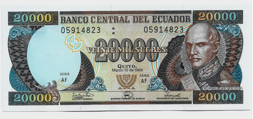 Fk Billete Ecuador 20.000 Sucres 1999 P-129g.1 Antes Dolar 