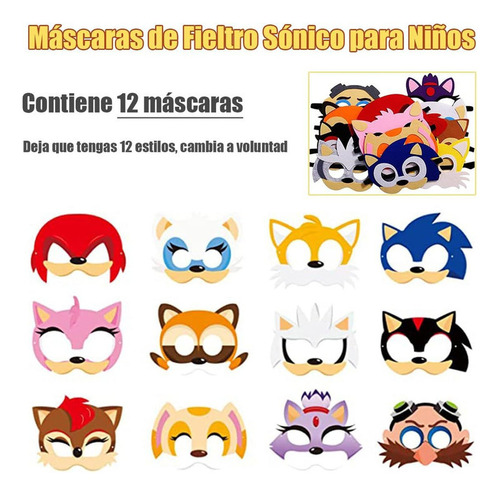 Máscara Sonic Fiesta De 12 Peças, Conjunto De Máscaras