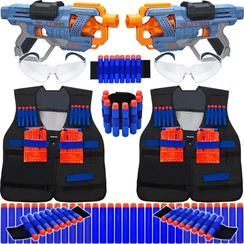 Kit Família 2 Armas Nerf Grandes + Coletes + Acessórios