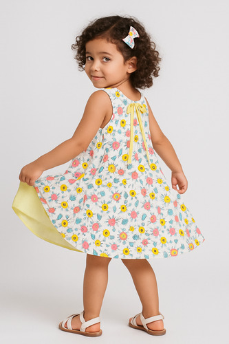 Vestido Infantil Dupla Face 2 Em 1 Com Lacinho