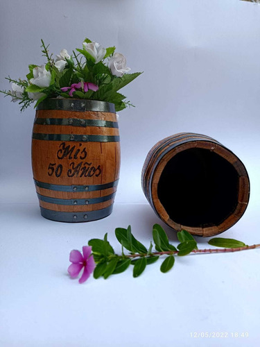 Florero De Madera Tipo Barril Para Centros De Mesa