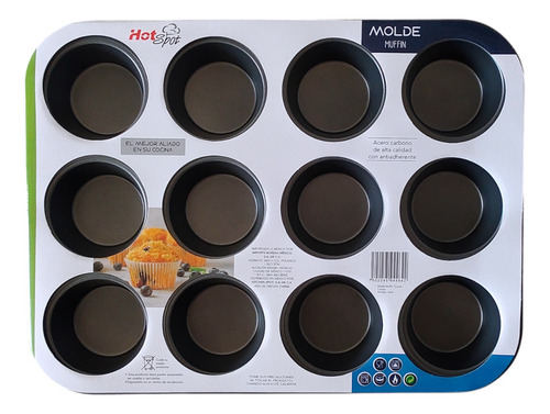 Molde Muffin P/ 12 Pzas Hot Spot Acero Carbono Antiadherente