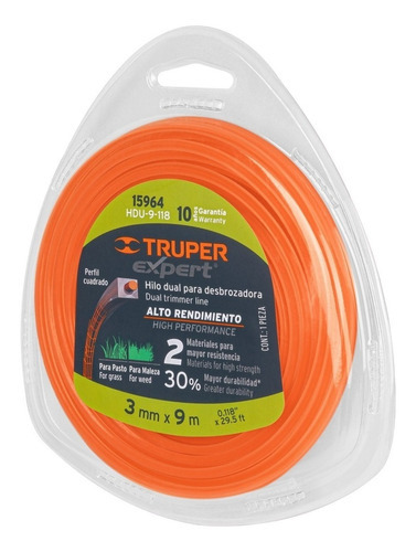 Hilo Dual 3.0 Mm X 9 Mt Amarillo Truper 15964 Color Naranja