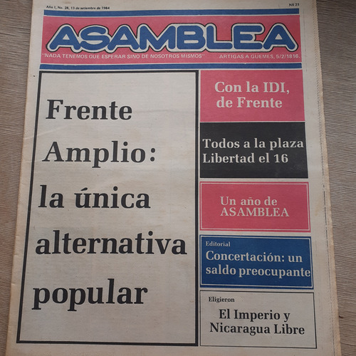 Semanario Asamblea Nº28-13/9/84-frente Amplio, Elecciones