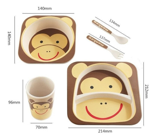 Imagen 3 de 3 de Set De Platos De Bambú Para Bebe - Varios Diseños Animales