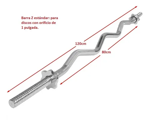 Barra Z Cromada Para Pesas O Discos Estándar 120cm Gym