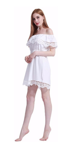 Vestido Blanco Hombros Descubiertos Tallas S Crochet