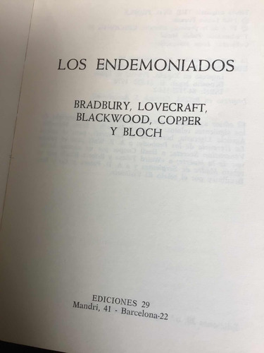 Los Endemoniados. Ray Brandeburgo. Lovecraft. Blackwood. (Usado)