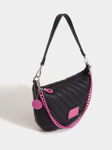 Cartera De Hombro Andes Chica Tote Juanita Jo Mujer Dama Negro Con Fucsia Lisa