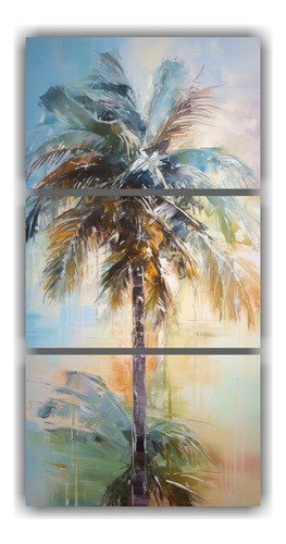 45x90cm Cuadro Abstracto De Palmera En Azul Y Gris Flores