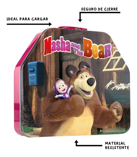 Masha Y El Oso Colección De 13 Figuras + Caja Metálica
