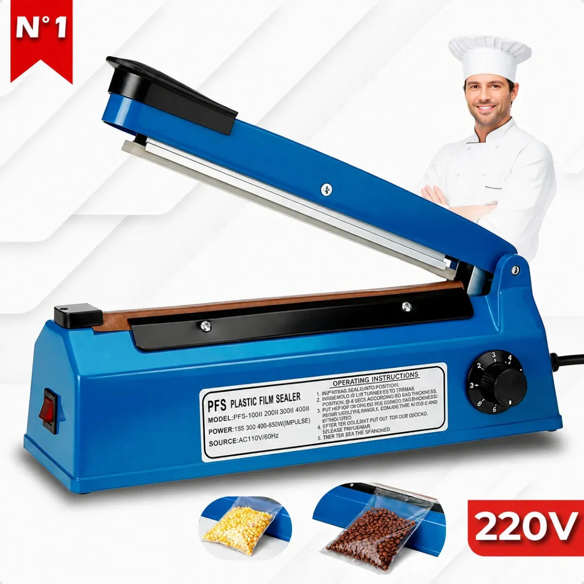 Seladora Térmica Manual 30cm Sacos Plásticos Embalagens Vedação Selagem PP PE Máquina Lacradora Impulso Regulador Temperatura 8 Níveis Profissional Doméstica Alimentos Comércio Kat