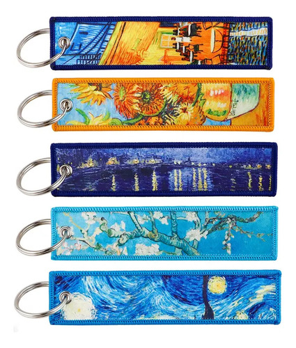 Set 5 Llaveros Van Gogh Maleta Mochila Bolsa Llave Tela Art