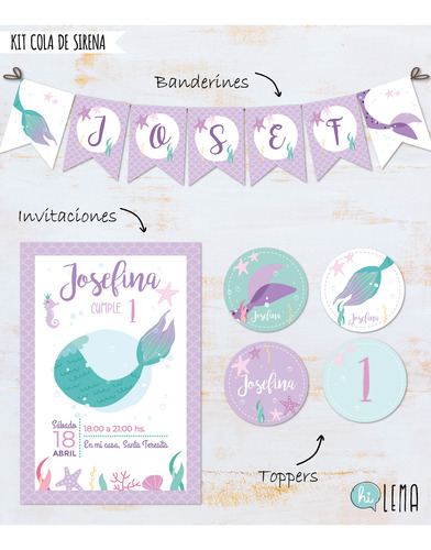 Kit Imprimible Cola De Sirena Deco + Candy Bar