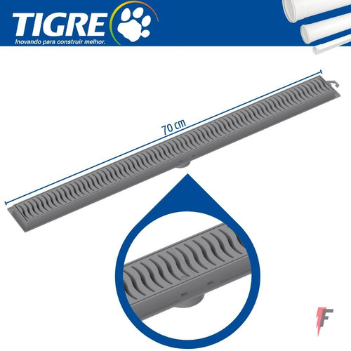Imagem 2 de 5 de Ralo Linear Tigre 70cm Com Grelha Cinza 100018906