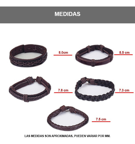 Imagen 3 de 5 de Set De 5 Pulseras De Piel