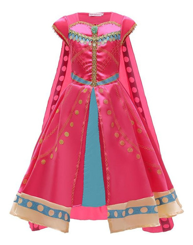 Vestido Con Capa Para Niñas Disfraz De Princesa Jazmín Fucsia Rosa **arabe**