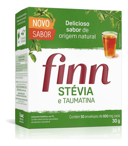 Adoçante Finn Stevia Em Pó Sache 50 Unidades 600mg