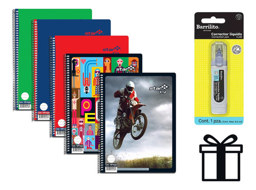 Pack 5 Cuaderno Profesional Rayado 100hjs Estrella +obsequio