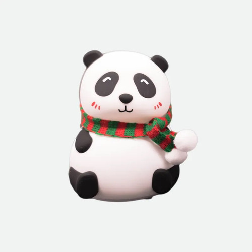 Lámpara De Silicona Luz Led Oso Panda Con Bufanda Navideña