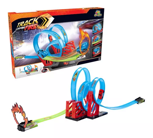 Pista de Carrinhos Super Duplo Looping 360 com Luz e 2 Carrinhos e