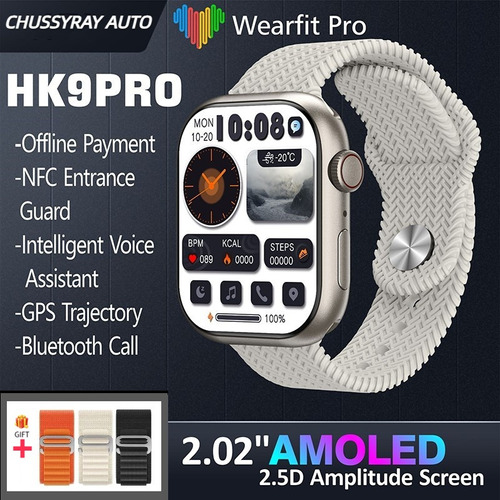 Smartwatch Hk9 Pro Con Pantalla Amoled Y 3 Correas