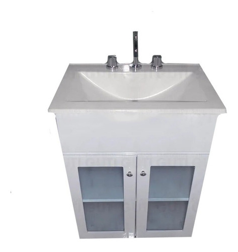 Vanitory 50 Cm Cuadrado Maral Laqueado Vidrio Baño Blanco
