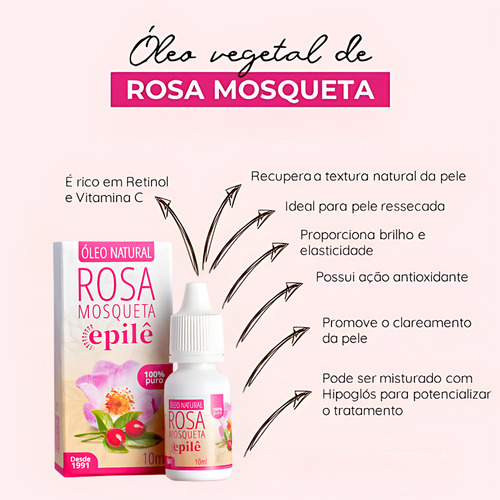 Kit 3 Óleos Natural Rosa Mosqueta Epilê 100% Puro 10ml Rugól