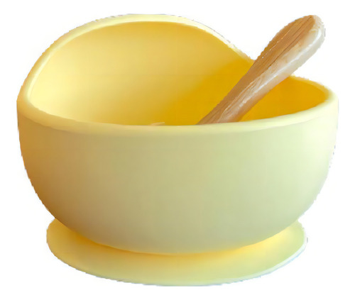 Pratinho Infantil De Silicone Ventosa Com Colher Amarelo