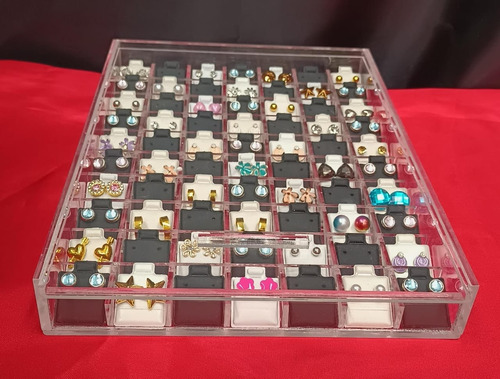 2 Caja Acrílico Organizadora De Aretes 70 Pz + Almohadillas