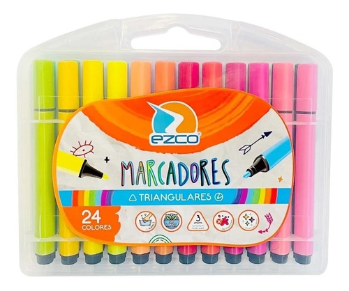 Marcadores Ezco Triangulares Valija Plastica X24 Colores Artistica Palermo