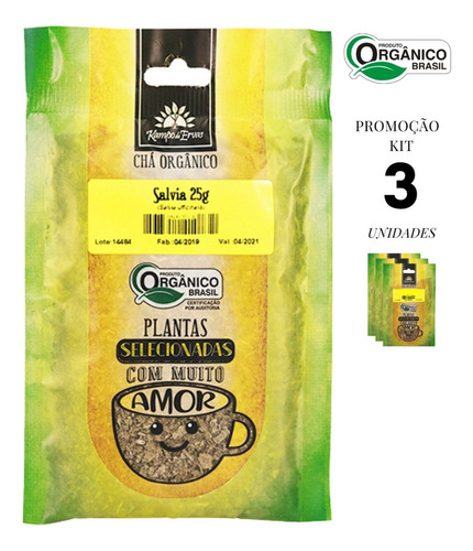 Kit 3 Sálvia Erva Orgânico Folha Seca Kampo De Ervas 25g