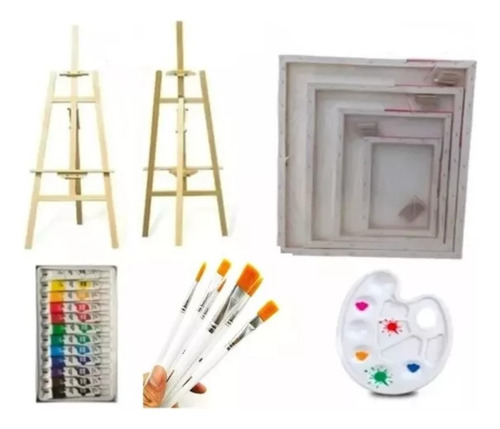 Set De Pintura Arte Acrílico Kit Pintar Atril 120 Bastidor