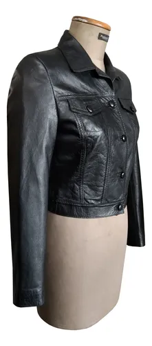 Chaqueta En Puro Cuero Genuino Estilo Levi*s Con Botón Forrado Y Manga Sastre