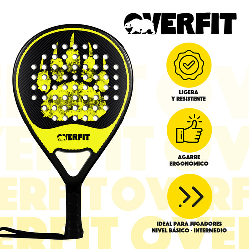 Pala De Padel Overfit Prostrike 38mm Lágrima Fibra Vidrio Y Carbono + Bolso