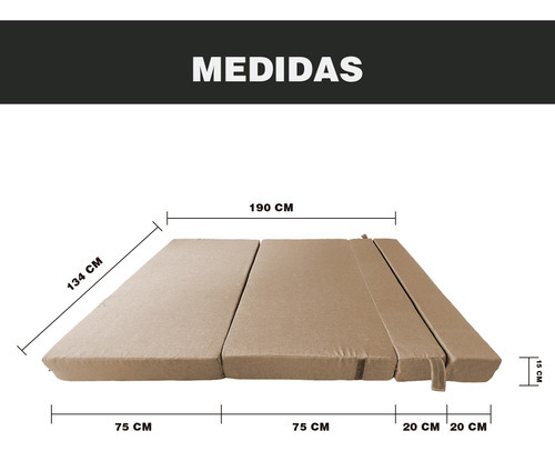 Sofá Cama Matrimonial Plegable, Colchoneta Con Soporte Firmé Color Beige