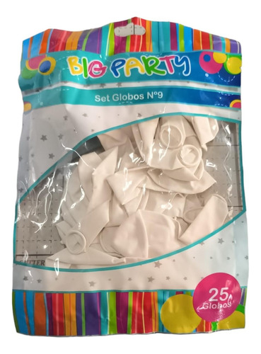 Globos  N*9 Color Blanco 25 Unidades Big Party